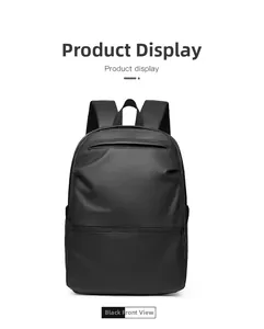 Front view of black minimalist waterproof business laptop backpack with smooth matte finish
