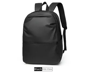 Detail of waterproof matte black backpack featuring side view and breathable mesh straps
