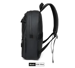 Side view of black business laptop backpack showing breathable straps and waterproof fabric