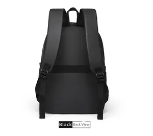 Detail of ergonomic padded shoulder straps and luggage strap on black business backpack