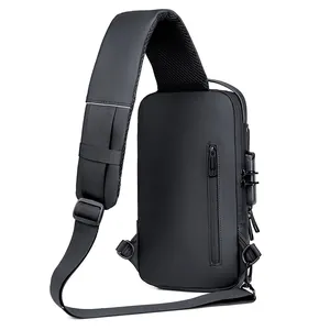 Waterproof black anti-theft chest bag with combination lock and breathable shoulder strap