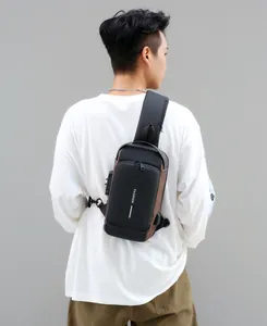 Close-up of the anti-theft combination lock and USB charging port on the men chest bag