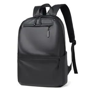 Minimalist black waterproof business backpack with ergonomic straps and multi-pocket design