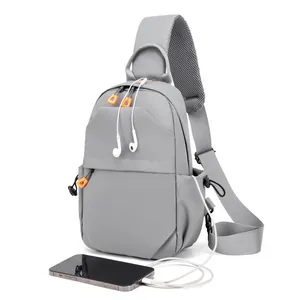 Men Techwear Chest Bag Waterproof Oxford Fabric Multi Pocket Sling Backpack With USB Port Headphone Hole For Sports Daily