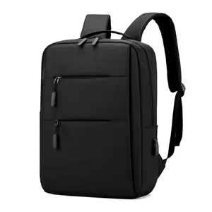 Black casual business laptop backpack with waterproof nylon and external USB charging port