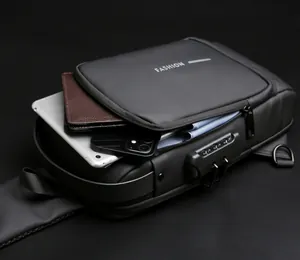 Detail view of anti-theft chest bag with combination lock and large interior storage space