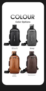 Sac de poitrine homme imperméable avec port USB et serrure antivol en quatre couleurs