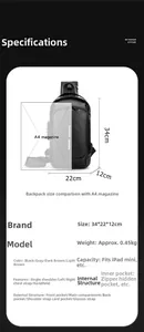 Tableau des tailles détaillé et spécifications pour sac de poitrine antivol pour hommes