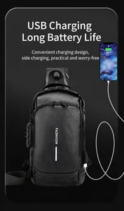 Detail der Anti-Diebstahl-Brusttasche mit Kombinationsschloss und USB-Ladeanschluss