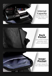 Rangement intérieur détaillé montrant le compartiment principal et la poche antivol du sac homme