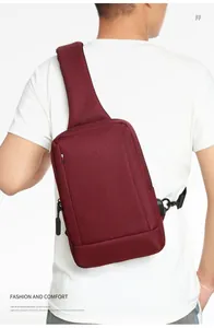 Men's burgundy oxford cross-body chest bag with adjustable strap and casual style