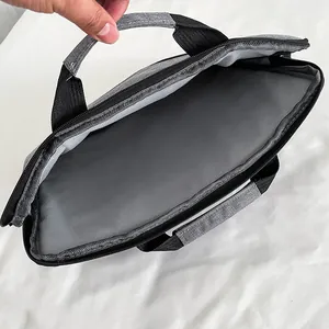 Borsa a tracolla per laptop da 17 pollici grigio scuro con doppi manici in poliestere