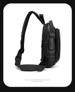 Détail du sac à bandoulière noir étanche avec serrure de sécurité et sangle en filet