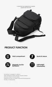 Détail du sac à dos en nylon noir étanche avec boucle magnétique et panneau respirant
