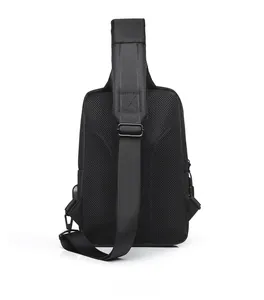 Detailed back view of men's oxford crossbody bag with breathable honeycomb mesh padding