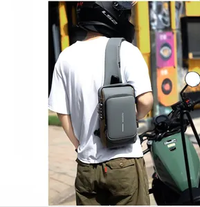 Detail of waterproof crossbody chest bag with integrated three-digit security combination lock