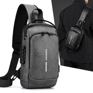 Herren Wasserdichte Anti-Diebstahl Sling Tasche Mit USB-Ladeanschluss Zahlenschloss PU Leder Brusttasche Für Reisen Sport Business