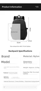 Détails des dimensions 44x31x17cm et capacité interne pour un ordinateur de 15,6 pouces