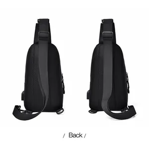 Detail of breathable honeycomb mesh back and USB charging port on black crossbody bag