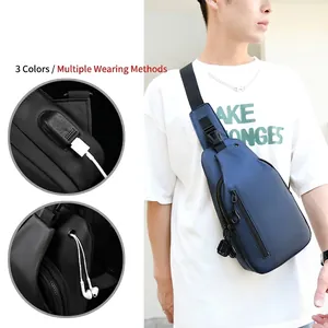 Sac de poitrine bleu marine pour homme imperméable avec port USB et bretelles réglables