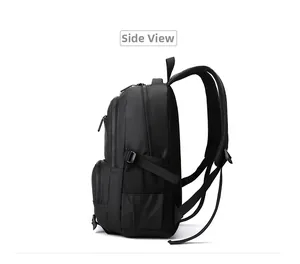 Vue latérale du sac à dos noir avec poche en filet et sangles de réglage