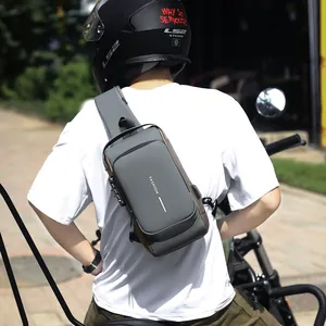 Waterproof men's chest bag with anti-theft lock and USB port for motorcycle riding