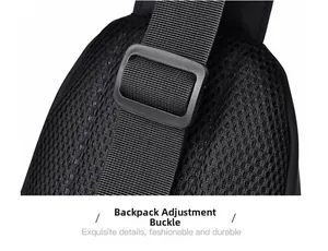 Detail of breathable mesh back and adjustable nylon buckle for the men's crossbody bag