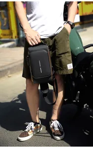 Detail of waterproof crossbody bag with USB charging port and anti-theft combination lock