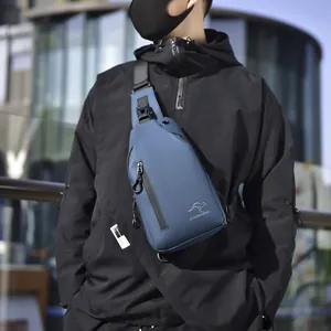 Navy blue waterproof crossbody chest bag for men with adjustable nylon strap for travel