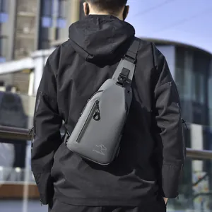 Men waterproof gray crossbody chest bag with adjustable strap for travel and outdoor use