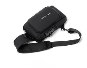 Detail of waterproof chest bag featuring a secure 3-digit combination lock and zipper
