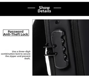 Detail of the three-digit anti-theft combination lock on a waterproof crossbody bag