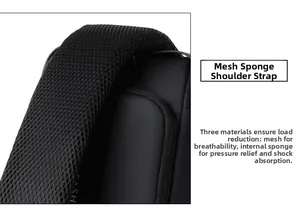 Detail of the breathable mesh shoulder strap with thick sponge padding for comfort