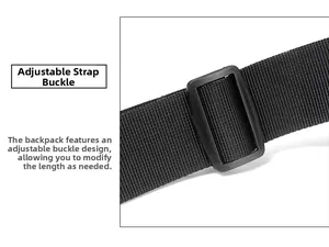 Detail view of the durable plastic strap adjustment buckle on the black nylon chest bag