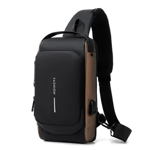Herren Wasserdichte PU-Leder Brusttasche Mit USB-Ladeanschluss Diebstahlsicheres Schloss Multifunktionale Crossbody Sling Tasche