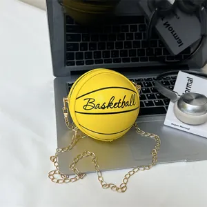 Women's Fashion Basketball Shaped Mini Crossbody Bag PU Leather Creative Round Shoulder Bag With Metal Gold Chain For Girls