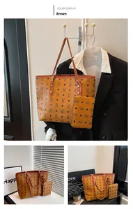Detail of brown bear print tote bag set with matching coin purse and stylish patterns