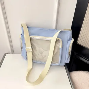 Large Capacity Nylon Ita Bag With Transparent PVC Window Cute Japanese Style Student Shoulder Crossbody Tote Bag For Women