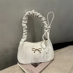 Sac Sous Le Bras Plissé Mode Femme Avec Noeud En Métal Poignée Plissée Sac À Bandoulière Couleur Unie Polyvalent Pour Quotidien