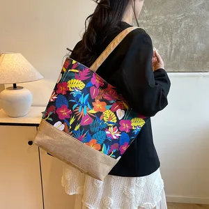 Minimalist canvas tote bag featuring tropical floral prints and large capacity for daily use