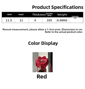 Tableau des tailles détaillé pour sac rouge enfant avec nœud et détails en cuir PU