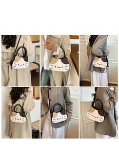 Detailed views of creative cat-shaped leather crossbody bag with minimalist animal pattern