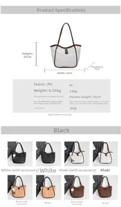 Detailed size specifications and color comparison of the stylish PU leather tote bag