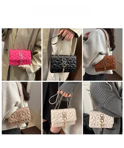 Quilted chain cross-body bags in five colors with tassel charms and metal hardware