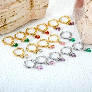 Boucles d'oreilles créoles en acier plaqué or 18k avec pendentifs zircon goutte