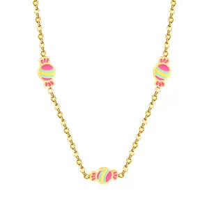 Elegant 18k gold plated necklace with colorful enamel candy pendants and O-chain links
