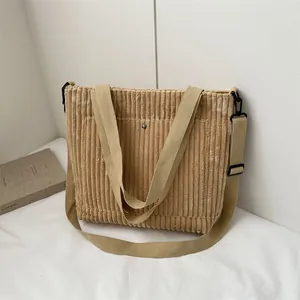 Borsa Tote in Velluto a Coste da Donna Casual a Righe Verticali Borsa a Tracolla Grande Capacità per Studenti Ufficio