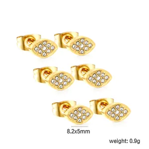 Gold plated 18K stainless steel marquise stud earrings with sparkling pave zircon stones