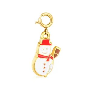 Christmas snowman pendant in gold metal with colorful enamel and spring clasp