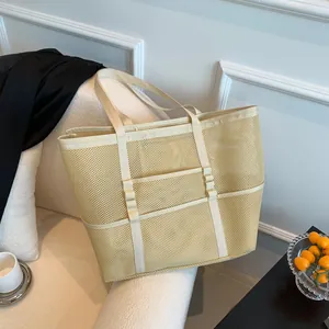 Bolso Tote de Malla Gran Capacidad Mujer Bolso de Hombro Casual Verano Moda Callejera Playa Compras
